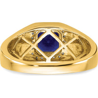 14K Yellow Gold Men's Ring with Cushion Cut Lab Created Sapphire and Diamond Halo - 2.24 Carat Total Sapphire Weight by 0