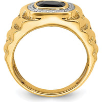 14K Yellow Gold Men's Ring with Cushion Cut Onyx and Round Diamonds - 0.01 Carat Diamond Weight by 0