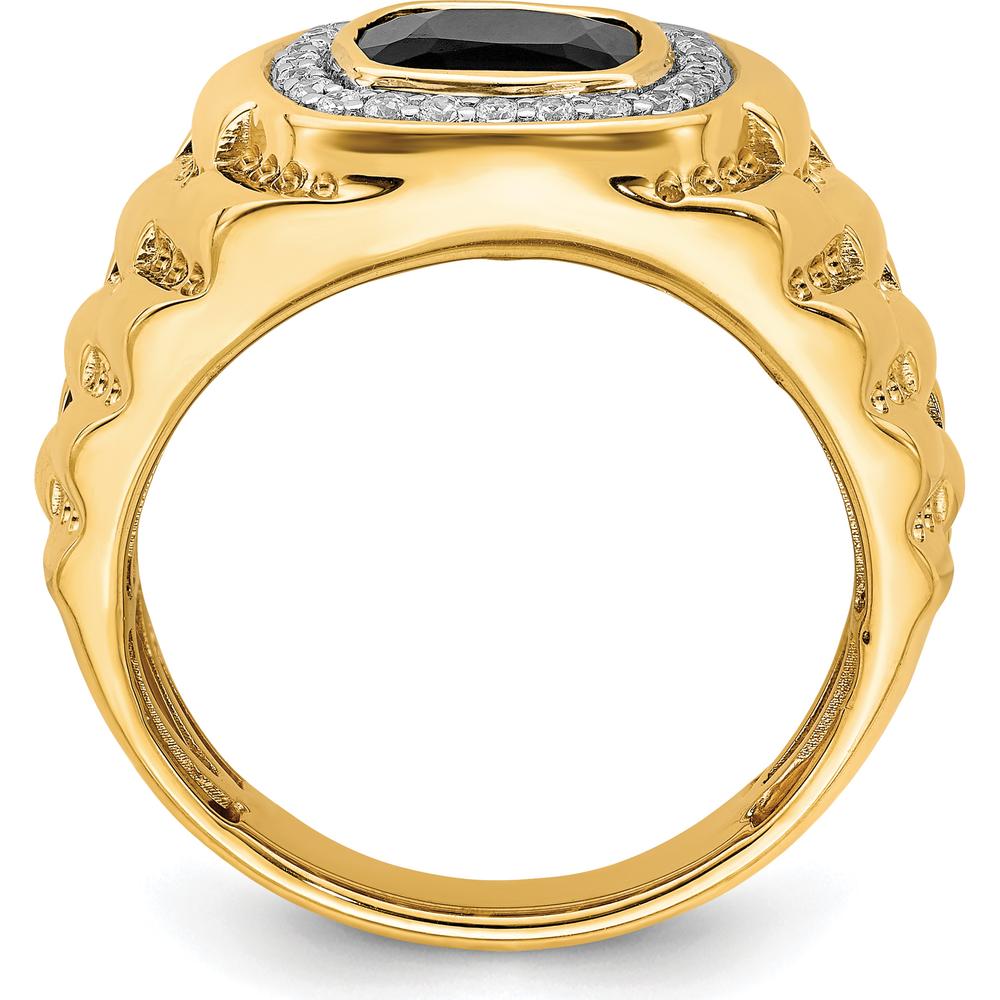 14K Yellow Gold Men's Ring with Cushion Cut Onyx and Round Diamonds - 0.01 Carat Diamond Weight by 0