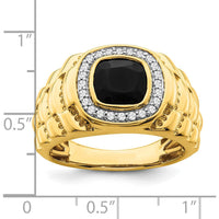 14K Yellow Gold Men's Ring with Cushion Cut Onyx and Round Diamonds - 0.01 Carat Diamond Weight by 0