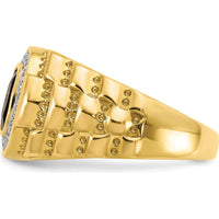 14K Yellow Gold Men's Ring with Cushion Cut Onyx and Round Diamonds - 0.01 Carat Diamond Weight by 0