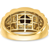 14K Yellow Gold Men's Ring with Cushion Cut Onyx and Round Diamonds - 0.01 Carat Diamond Weight by 0