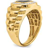 14K Yellow Gold Men's Ring with Cushion Cut Onyx and Round Diamonds - 0.01 Carat Diamond Weight by 0