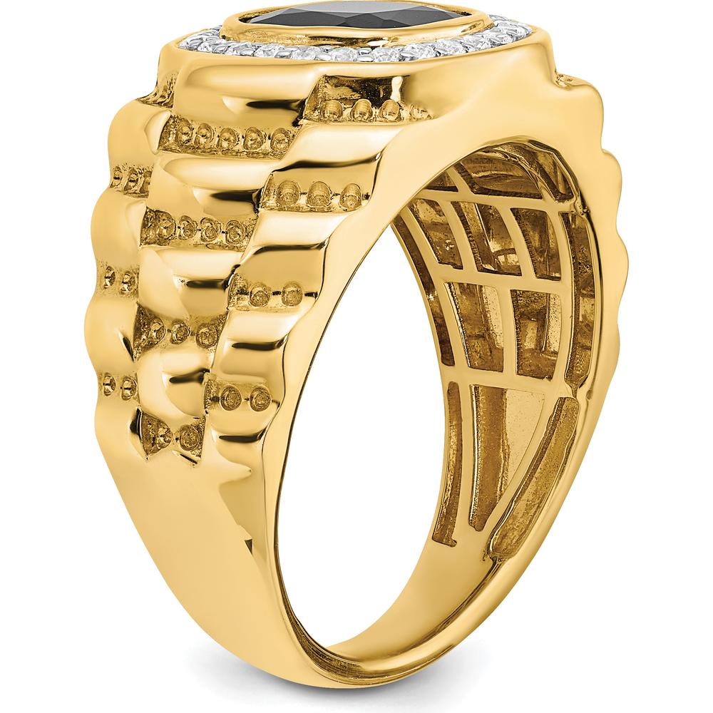 14K Yellow Gold Men's Ring with Cushion Cut Onyx and Round Diamonds - 0.01 Carat Diamond Weight by 0