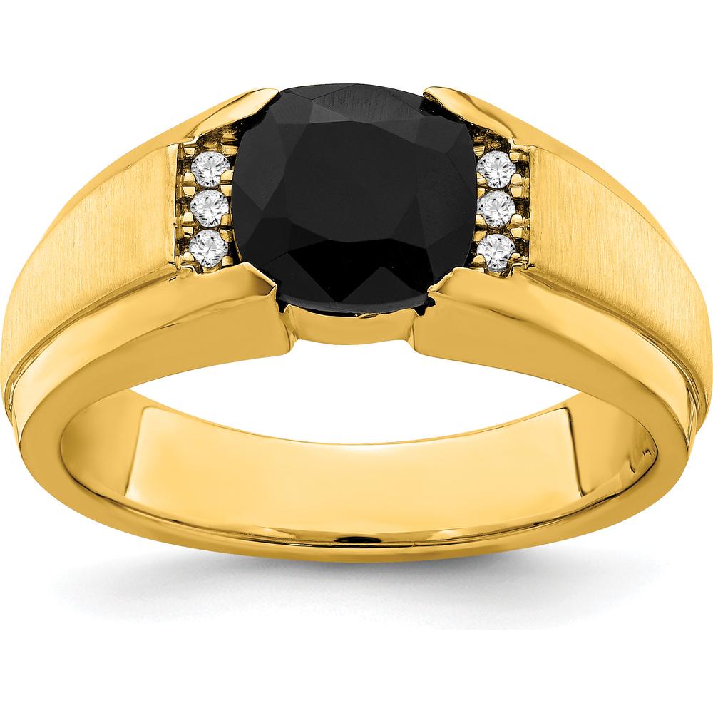 14K Yellow Gold Men's Ring with Cushion-Cut Onyx and Round Diamonds - 0.06 Carat Total Diamond Weight by 0
