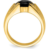 14K Yellow Gold Men's Ring with Cushion-Cut Onyx and Round Diamonds - 0.06 Carat Total Diamond Weight by 0