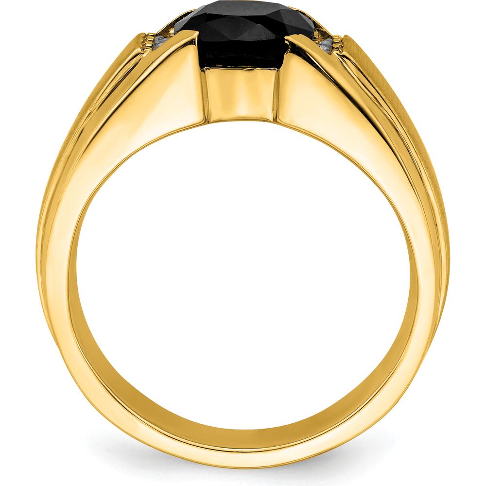 14K Yellow Gold Men's Ring with Cushion-Cut Onyx and Round Diamonds - 0.06 Carat Total Diamond Weight by 0