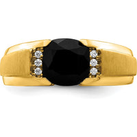 14K Yellow Gold Men's Ring with Cushion-Cut Onyx and Round Diamonds - 0.06 Carat Total Diamond Weight by 0