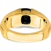 14K Yellow Gold Men's Ring with Cushion-Cut Onyx and Round Diamonds - 0.06 Carat Total Diamond Weight by 0