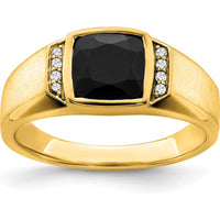 14K Yellow Gold Men's Ring with Cushion Cut Onyx and Round Diamonds - 0.08 Carat Total Diamond Weight by 0