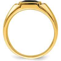 14K Yellow Gold Men's Ring with Cushion Cut Onyx and Round Diamonds - 0.08 Carat Total Diamond Weight by 0