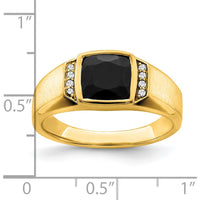 14K Yellow Gold Men's Ring with Cushion Cut Onyx and Round Diamonds - 0.08 Carat Total Diamond Weight by 0