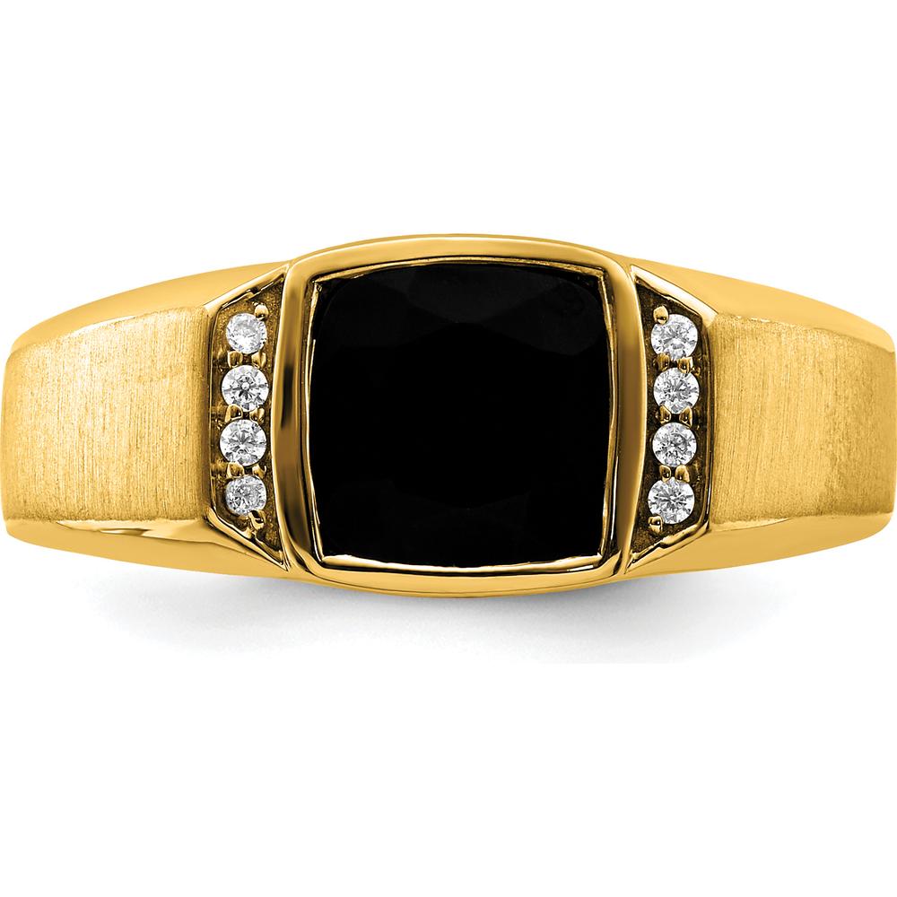 14K Yellow Gold Men's Ring with Cushion Cut Onyx and Round Diamonds - 0.08 Carat Total Diamond Weight by 0