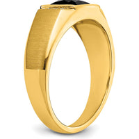 14K Yellow Gold Men's Ring with Cushion Cut Onyx and Round Diamonds - 0.08 Carat Total Diamond Weight by 0