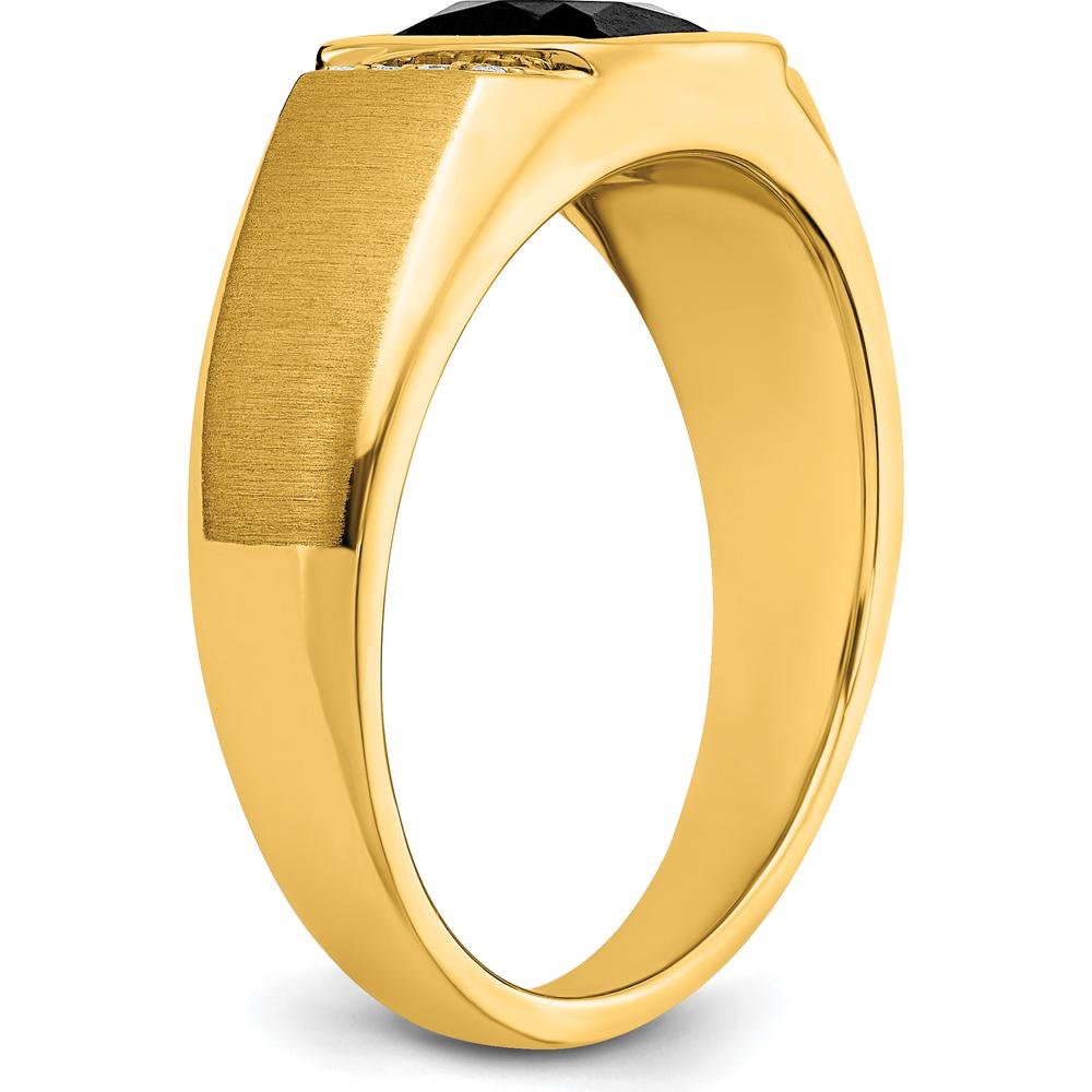 14K Yellow Gold Men's Ring with Cushion Cut Onyx and Round Diamonds - 0.08 Carat Total Diamond Weight by 0