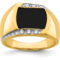 14K Yellow Gold Men's Ring with Cushion-Cut Onyx and Round Diamonds - 0.12 Carat Total Diamond Weight by 0