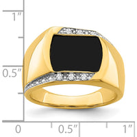 14K Yellow Gold Men's Ring with Cushion-Cut Onyx and Round Diamonds - 0.12 Carat Total Diamond Weight by 0