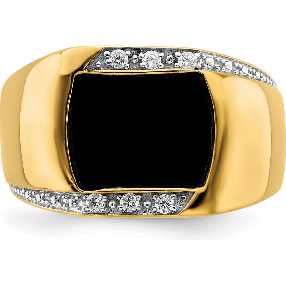 14K Yellow Gold Men's Ring with Cushion-Cut Onyx and Round Diamonds - 0.12 Carat Total Diamond Weight by 0