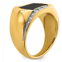 14K Yellow Gold Men's Ring with Cushion-Cut Onyx and Round Diamonds - 0.12 Carat Total Diamond Weight by 0