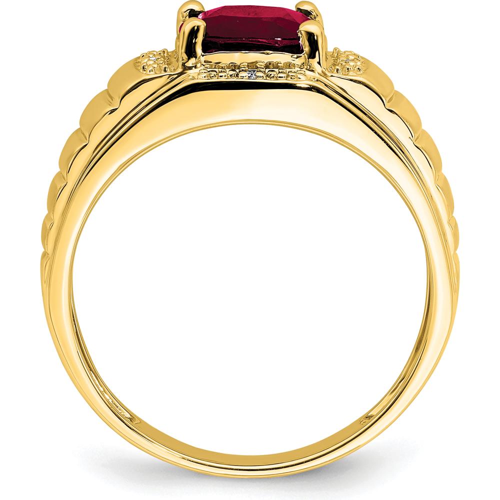 14K Yellow Gold Men's Ring with Cushion Lab-Created Ruby and Round Diamonds - 2.5 Carat Total Ruby Weight by 0