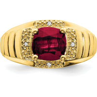 14K Yellow Gold Men's Ring with Cushion Lab-Created Ruby and Round Diamonds - 2.5 Carat Total Ruby Weight by 0