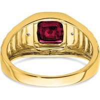 14K Yellow Gold Men's Ring with Cushion Lab-Created Ruby and Round Diamonds - 2.5 Carat Total Ruby Weight by 0