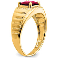 14K Yellow Gold Men's Ring with Cushion Lab-Created Ruby and Round Diamonds - 2.5 Carat Total Ruby Weight by 0