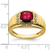 14K Yellow Gold Men's Ring with Cushion Lab-Created Ruby and Round Diamonds - 2.5 Carat Total Ruby Weight by 0
