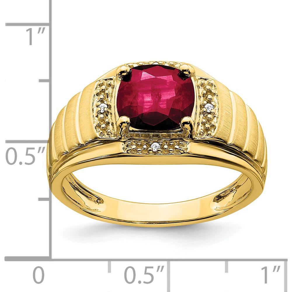 14K Yellow Gold Men's Ring with Cushion Lab-Created Ruby and Round Diamonds - 2.5 Carat Total Ruby Weight by 0