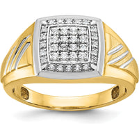14K Yellow Gold Men's Ring with Diamond Square Cluster and Grooved Band by IBGoodman