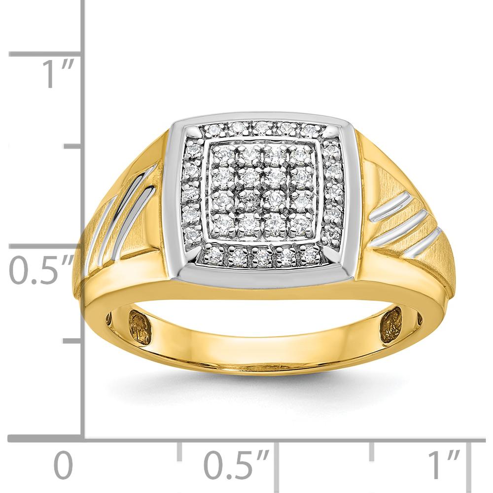 14K Yellow Gold Men's Ring with Diamond Square Cluster and Grooved Band by IBGoodman