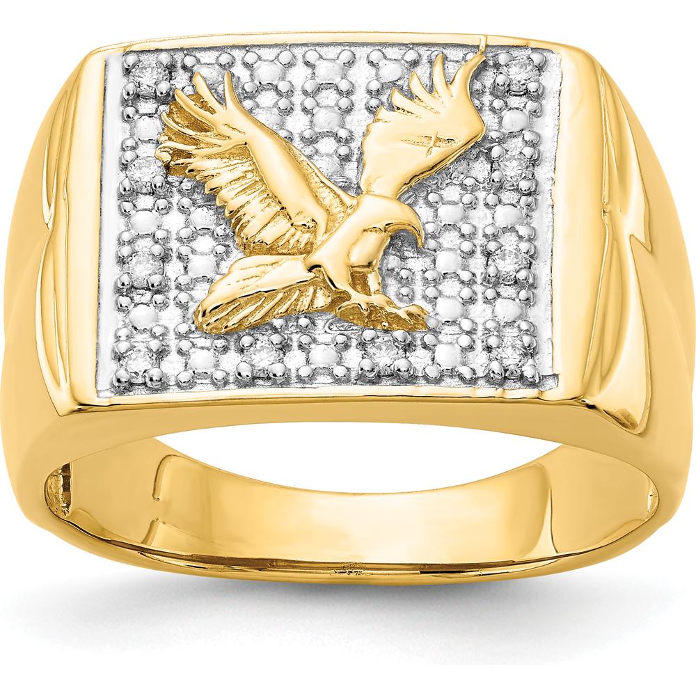 14K Yellow Gold Men's Ring with Eagle Design and Round Diamond Accents - 0.01 Carat Total Diamond Weight by IBGoodman