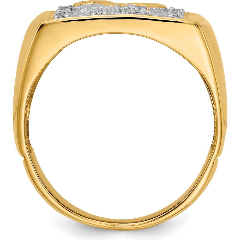 14K Yellow Gold Men's Ring with Eagle Design and Round Diamond Accents - 0.01 Carat Total Diamond Weight by IBGoodman