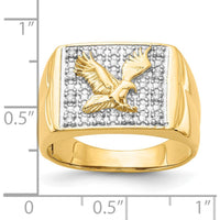 14K Yellow Gold Men's Ring with Eagle Design and Round Diamond Accents - 0.01 Carat Total Diamond Weight by IBGoodman