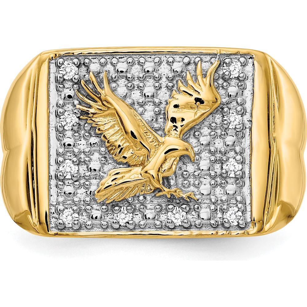 14K Yellow Gold Men's Ring with Eagle Design and Round Diamond Accents - 0.01 Carat Total Diamond Weight by IBGoodman