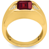 14K Yellow Gold Men's Ring with Emerald-Cut Lab-Created Ruby and Diamond Accents - 3.76 Carat Total Ruby Weight, 0.09 Carat Total Diamond Weight by 0