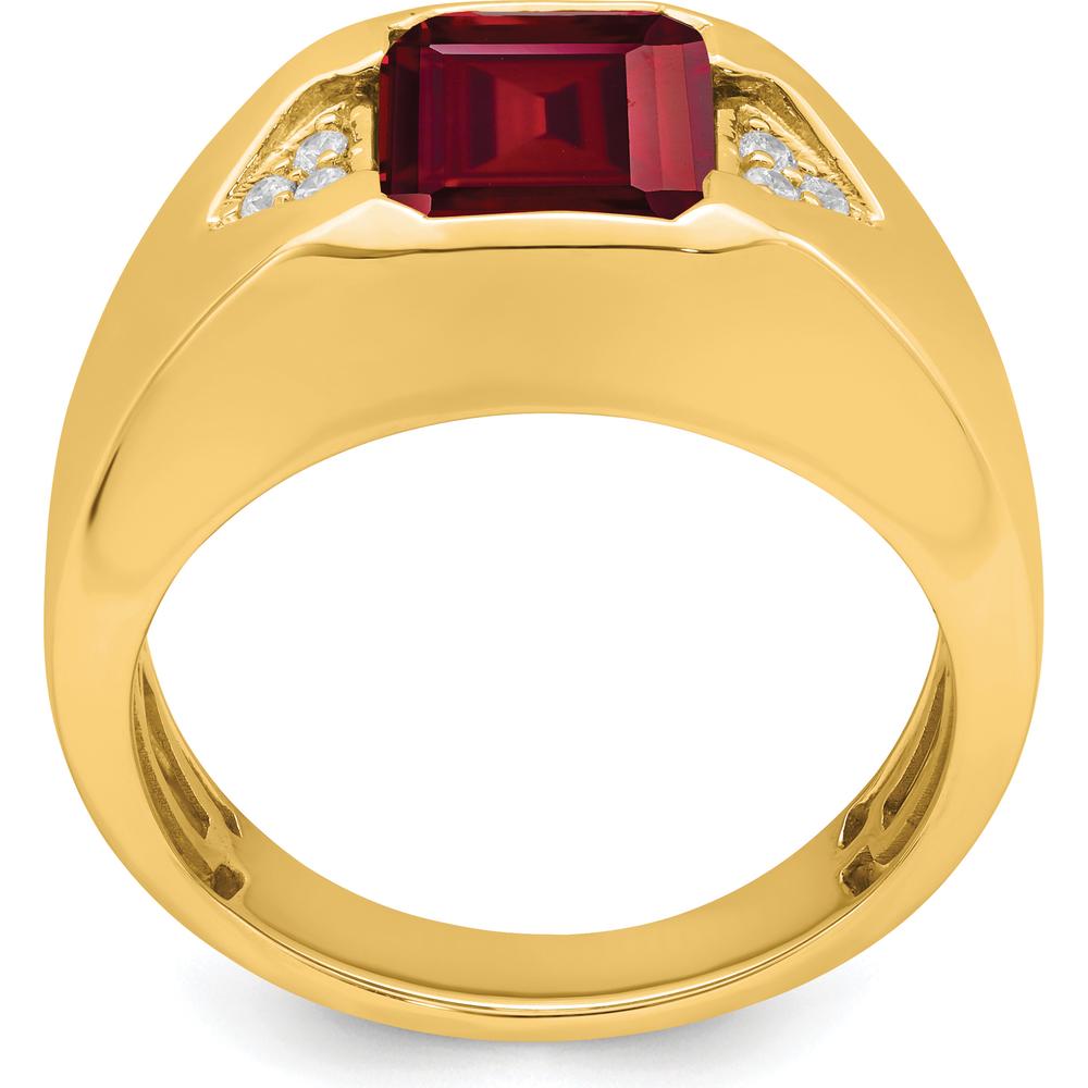 14K Yellow Gold Men's Ring with Emerald-Cut Lab-Created Ruby and Diamond Accents - 3.76 Carat Total Ruby Weight, 0.09 Carat Total Diamond Weight by 0