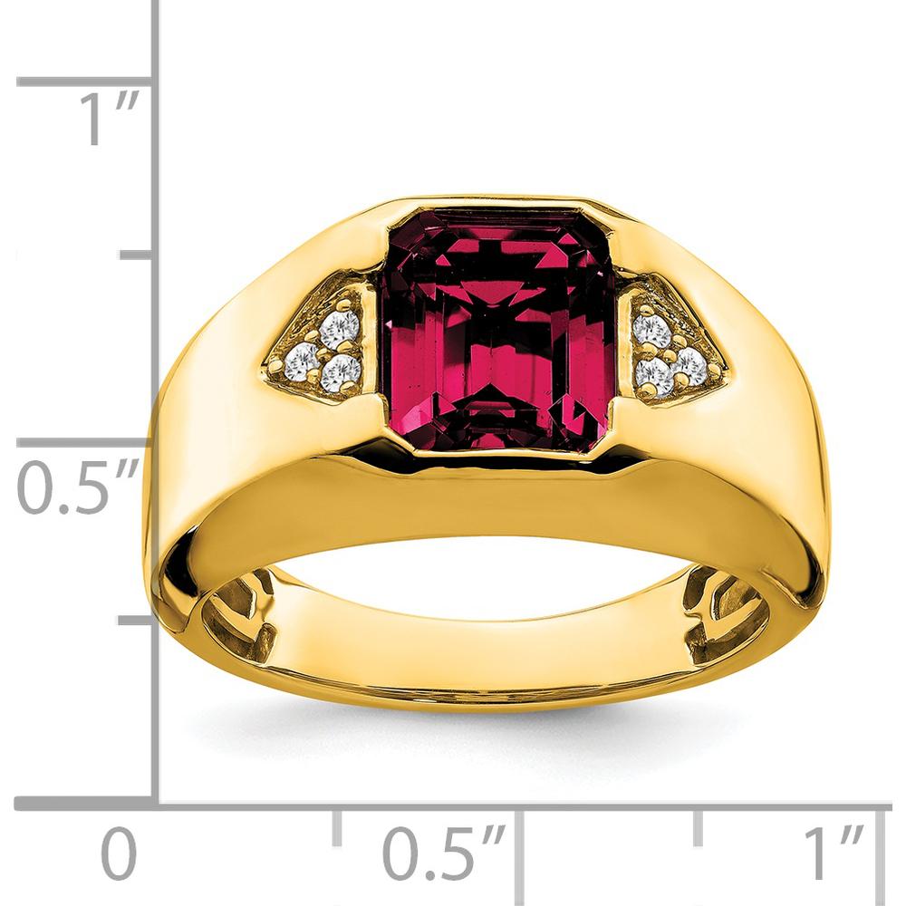 14K Yellow Gold Men's Ring with Emerald-Cut Lab-Created Ruby and Diamond Accents - 3.76 Carat Total Ruby Weight, 0.09 Carat Total Diamond Weight by 0