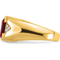 14K Yellow Gold Men's Ring with Emerald-Cut Lab-Created Ruby and Diamond Accents - 3.76 Carat Total Ruby Weight, 0.09 Carat Total Diamond Weight by 0
