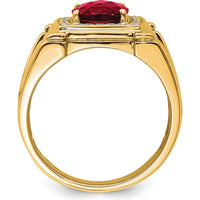 14K Yellow Gold Men's Ring with Lab-Created Cushion Cut Ruby and Round Diamonds - 2.47 Carat Total Gemstone Weight by 0