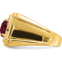 14K Yellow Gold Men's Ring with Lab-Created Cushion Cut Ruby and Round Diamonds - 2.47 Carat Total Gemstone Weight by 0