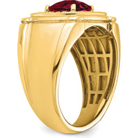 14K Yellow Gold Men's Ring with Lab-Created Cushion Cut Ruby and Round Diamonds - 2.47 Carat Total Gemstone Weight by 0