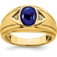 14K Yellow Gold Men's Ring with Lab-Created Oval Blue Sapphire - 3.27 Carat and Round Diamonds - 0.01 Carat Total Diamond Weight by 0