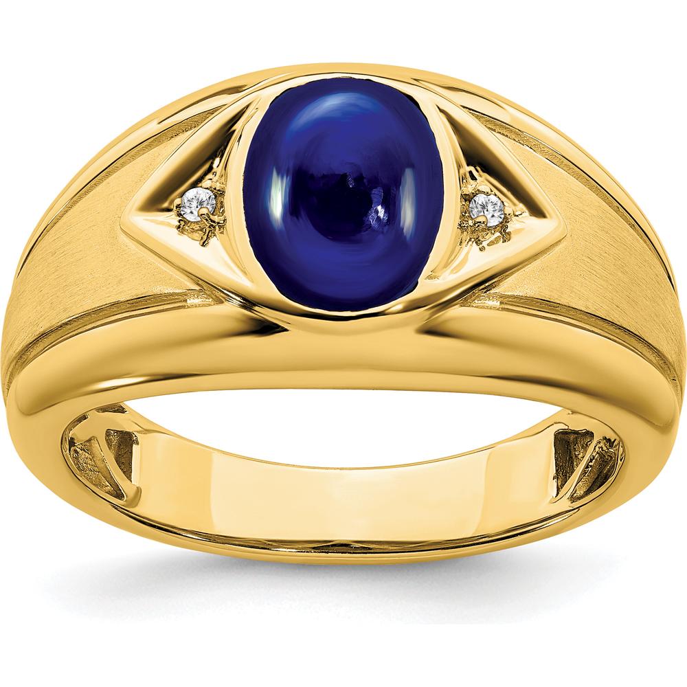 14K Yellow Gold Men's Ring with Lab-Created Oval Blue Sapphire - 3.27 Carat and Round Diamonds - 0.01 Carat Total Diamond Weight by 0