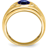 14K Yellow Gold Men's Ring with Lab-Created Oval Blue Sapphire - 3.27 Carat and Round Diamonds - 0.01 Carat Total Diamond Weight by 0