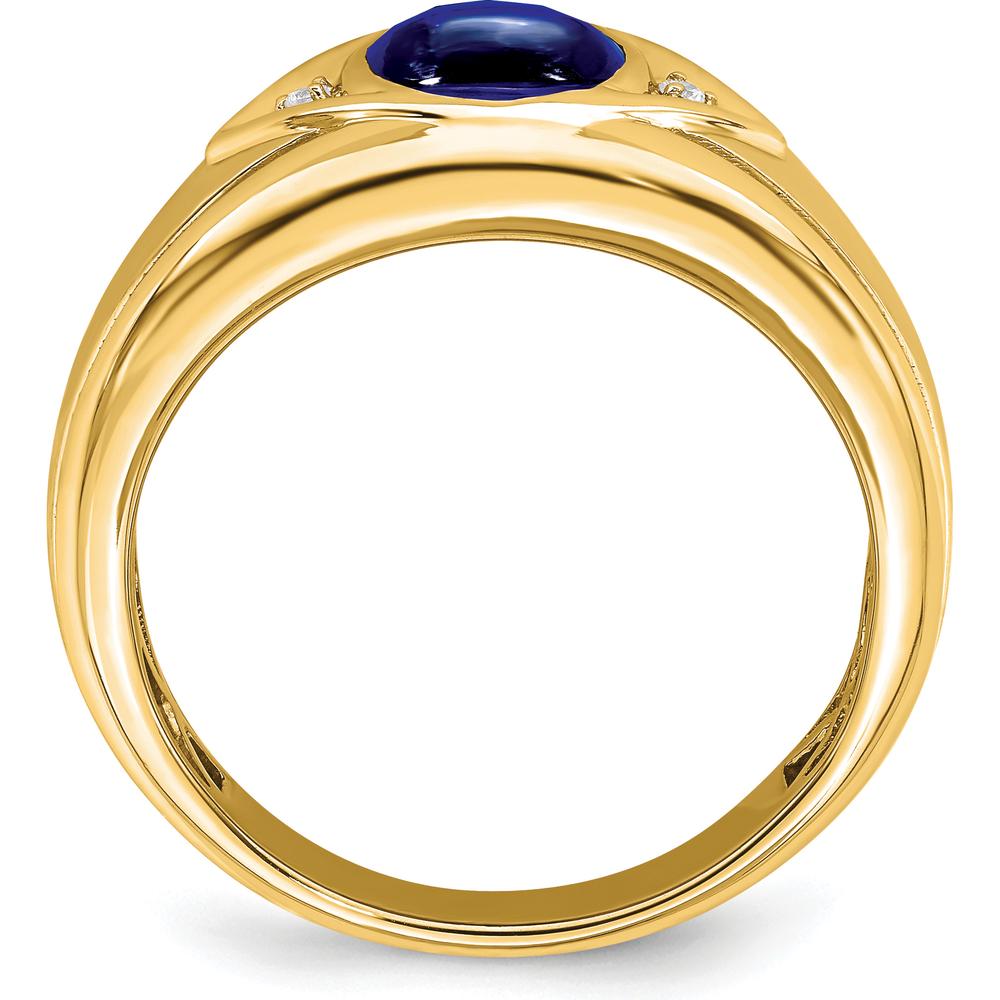 14K Yellow Gold Men's Ring with Lab-Created Oval Blue Sapphire - 3.27 Carat and Round Diamonds - 0.01 Carat Total Diamond Weight by 0
