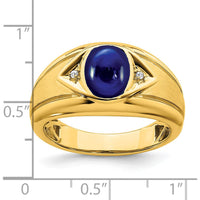 14K Yellow Gold Men's Ring with Lab-Created Oval Blue Sapphire - 3.27 Carat and Round Diamonds - 0.01 Carat Total Diamond Weight by 0