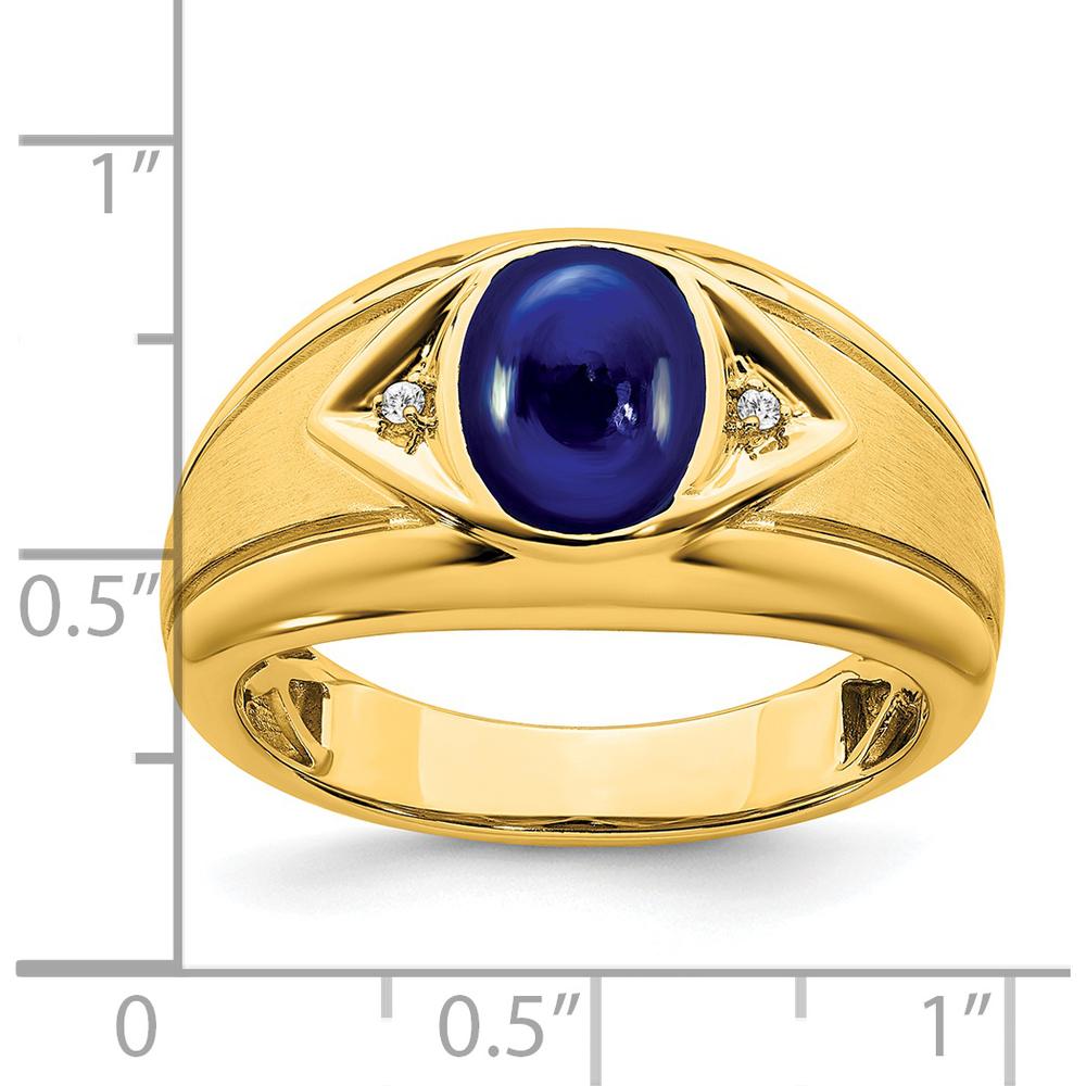 14K Yellow Gold Men's Ring with Lab-Created Oval Blue Sapphire - 3.27 Carat and Round Diamonds - 0.01 Carat Total Diamond Weight by 0