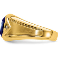14K Yellow Gold Men's Ring with Lab-Created Oval Blue Sapphire - 3.27 Carat and Round Diamonds - 0.01 Carat Total Diamond Weight by 0