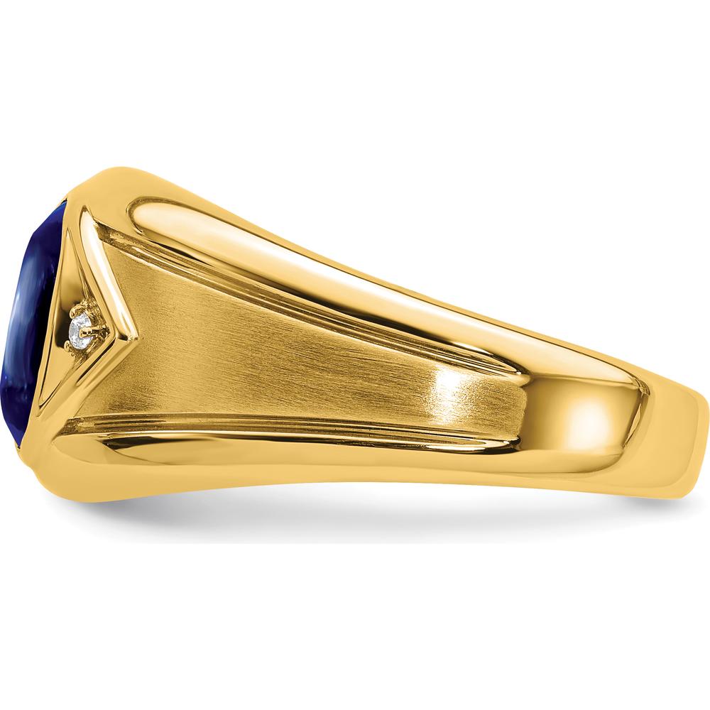 14K Yellow Gold Men's Ring with Lab-Created Oval Blue Sapphire - 3.27 Carat and Round Diamonds - 0.01 Carat Total Diamond Weight by 0